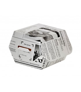 Boite burger carton blanc décor journal  75x75mm H50mm - 500Pcs
