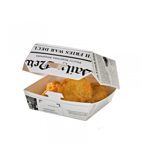 Boite burger carton blanc décor journal  95x95mm H50mm - 500Pcs