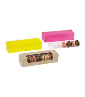 Boite carton brun 7 macarons avec fenêtre PLA  215x68mm H48mm - 250Pcs