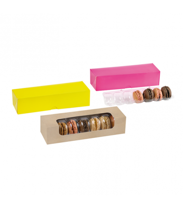 Boite carton brun 7 macarons avec fenêtre PLA  215x68mm H48mm - 250Pcs