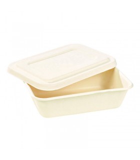 Boite repas pulpe blanche avec couvercle  193x135mm H50mm 850ml - 400Pcs