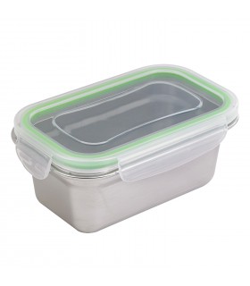 Boite repas rectangulaire NoxBox en inox avec couvercle en plastique PP  163x100mm H65mm 620ml - 6Pcs