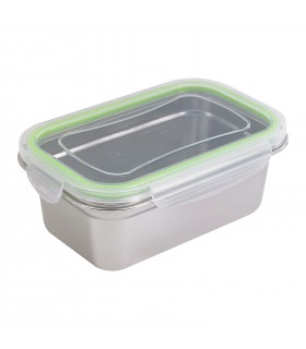 Boite repas rectangulaire NoxBox en inox avec couvercle en plastique PP  193x125mm H70mm 1000ml - 6Pcs