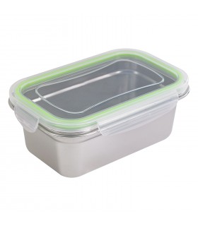 Boite repas rectangulaire NoxBox en inox avec couvercle en plastique PP  223x150mm H80mm 1 600ml - 6Pcs