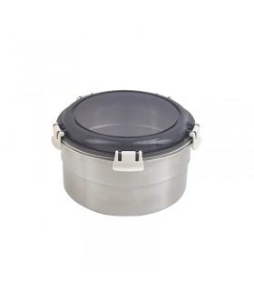 Boite ronde NoxBox en inox avec couvercle en plastique PP noir et fermeture hermétique  H80mm 900ml - 6Pcs