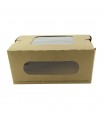 Boite salade carton kraft brun à double fenêtre PLA  152x135mm H65mm 1100ml - 200Pcs