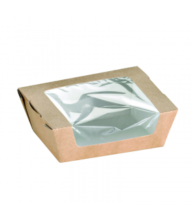 Boite salade carton kraft brun à fenêtre  120x100mm H40mm 375ml - 250Pcs