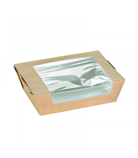 Boite salade carton kraft brun à fenêtre  135x115mm H40mm 500ml - 100Pcs