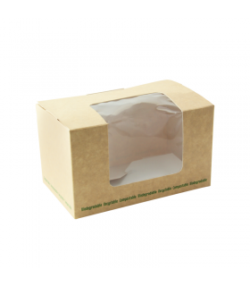 Boite sandwich carton brun fenêtre PLA  125x77mm H72mm - 500Pcs