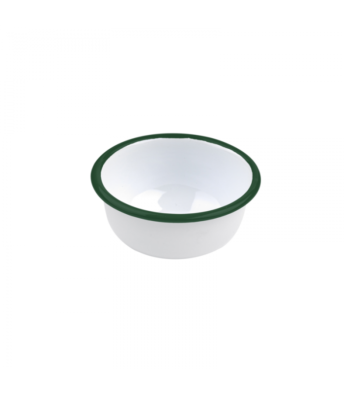 Bol Enamel blanc en acier émaillé  à bord plat et vert   H50mm 300ml - 12Pcs