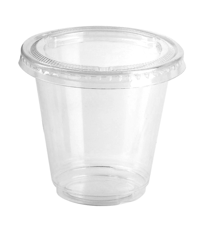 Pot plastique PP transparent avec couvercle PET plat   H62mm 165ml - 1200Pcs