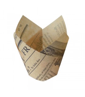 Caissette de cuisson forme tulipe en papier brun ingraissable impression journal  H60mm - 1200Pcs