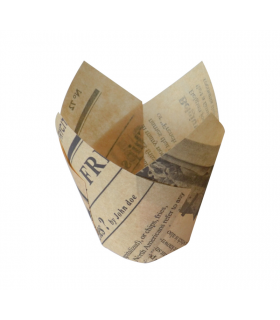 Caissette de cuisson papier tulipe brun imprimé journal "Newsie" Diam: 6 cm 6 x 6 x 10 cm - 144Pcs