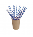 Chalumeau papier bleu/blanc  6mm  H210mm - 600Pcs