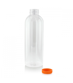 Bouteille transparente en plastique RPET avec bouchon attaché orange   H240mm 1000ml - 74Pcs