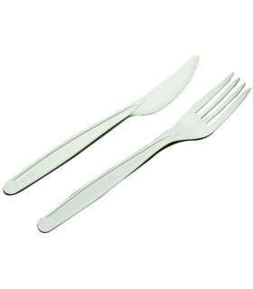 Kit couvert PLA blanc 2/1: couteau fourchette, emballage  H180mm - 250Pcs