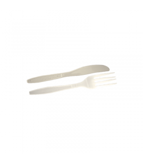 Kit couvert plastique PS crème "Majesty" 2 en 1: couteau et fourchette  192x30mm - 250Pcs