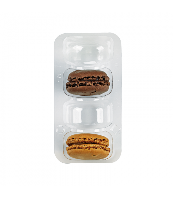 Insert plastique PET transparent pour 4 macarons (1x4) avec fermeture clipsable  128x68mm H23mm - 250Pcs