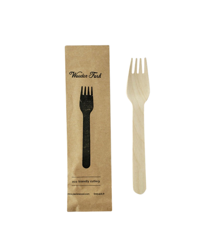 Fourchette en bois, emballage papier kraft   H158mm - 500Pcs
