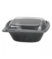 Saladier PET carré noir avec couvercle  190x190mm H65mm 1000ml - 100Pcs