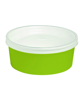 Saladier rond en carton vert avec couvercle transparent plastique PP "Buckaty"   H50mm 550ml - 240Pcs