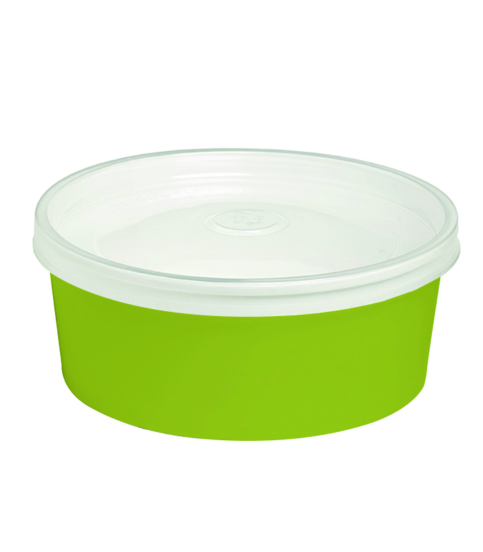 Saladier rond en carton vert avec couvercle transparent plastique PP "Buckaty"   H50mm 550ml - 240Pcs