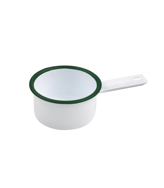 Mini casserole blanche en acier émaillé à bord vert   H47mm 200ml - 12Pcs
