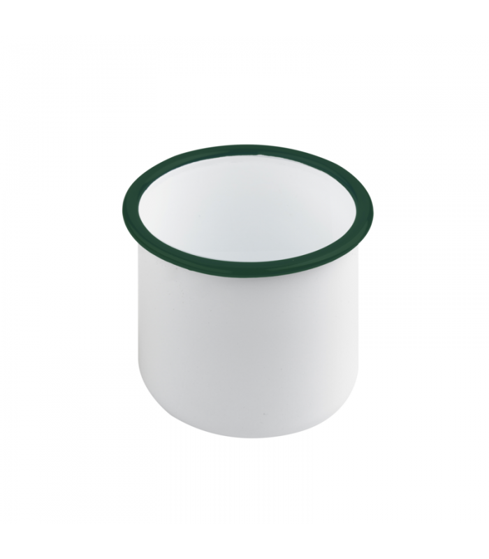 Pot enamel blanc en acier émaillé à bord droit et vert   H80mm 350ml - 12Pcs