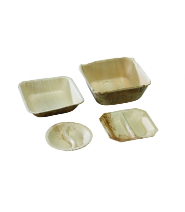 Coupelle carrée en palmier 2 compartiments  100x100mm H15mm - 100Pcs Coupelle carrée en palmier 2 compartiments  100x100mm H15mm - 100Pcs