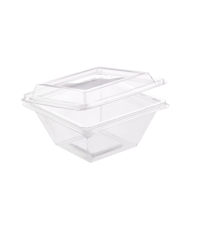 Pyramide Deli plastique PET avec couvercle charnière  105x105mm H55mm 250ml - 500Pcs