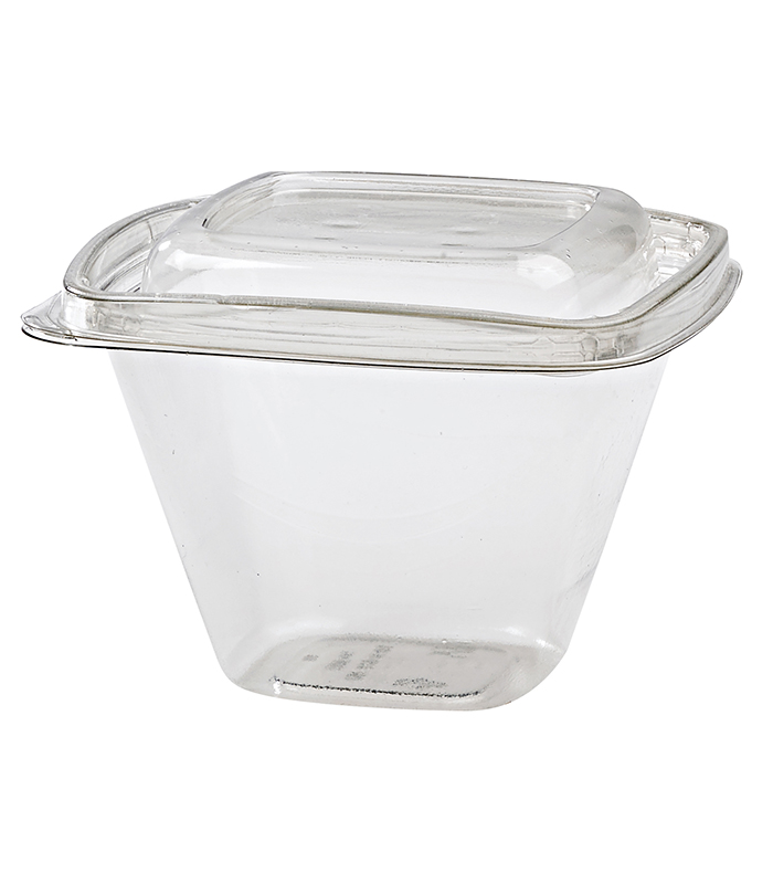 Pot Deli carré PET transparent avec couvercle  128x128mm H85mm 500ml - 100Pcs
