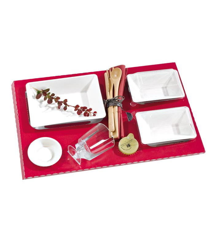 Insert carton rouge pour vaisselle "Eco-Design"  410x270mm H25mm - 25Pcs