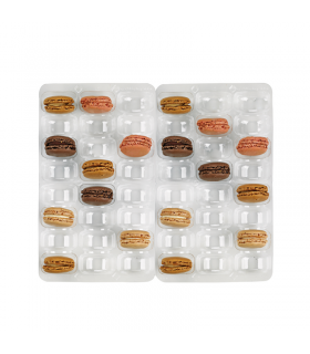 Insert plastique PET transparent 48 (6x8) macarons avec fermeture clipsable  355x250mm H23mm - 100Pcs