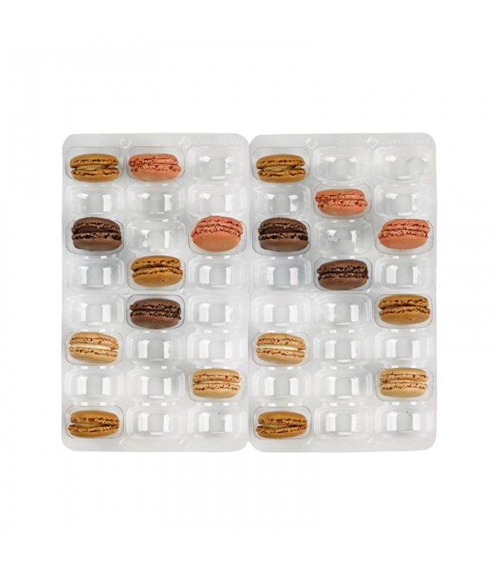 Insert plastique PET transparent 48 (6x8) macarons avec fermeture clipsable  355x250mm H23mm - 100Pcs