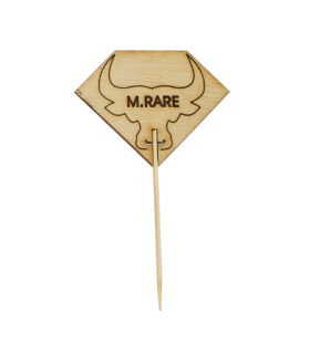 Pique à steak en bambou Rumpy décor tête de taureau, cuisson Medium Rare (saignant) 54mm H95mm -100Pcs