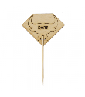Pique à steak en bambou Rumpy décor tête de taureau, cuisson Rare (bleu) 54mm H95mm -100Pcs