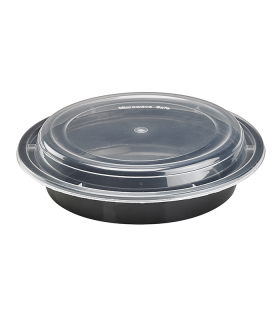 Bol plastique PP rond noir avec couvercle transparent  H53mm 500ml -50Pcs