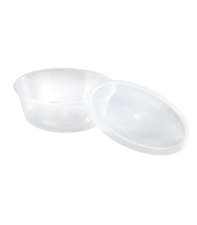 Boite plastique PP ronde transparente avec couvercle  H78mm 600ml -50Pcs