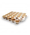 Plateau cuisson carton avec 25 moules mini cake en papier noir alvéolé 285x285mm H25mm -50Pcs