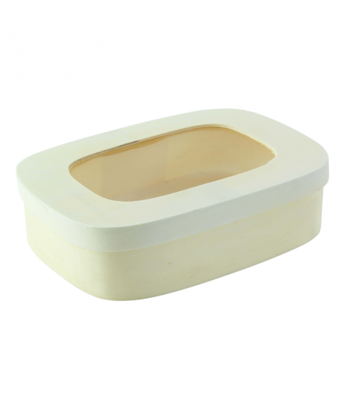 Boite bois rectangulaire avec couvercle à fenêtre  188x130mm H50mm 800ml -25Pcs