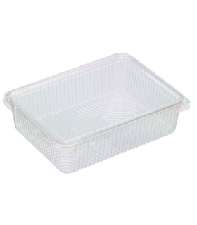 Barquette rectangulaire PLA plate transparente avec couvercle attaché 217x167mm H55mm 1500ml -25Pcs