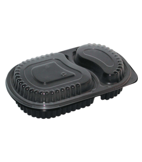 Boite repas plastique PP noire 2 compartiments 235x145mm H40mm 780ml -100Pcs