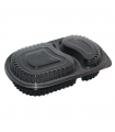 Boite repas plastique PP noire 2 compartiments 235x145mm H40mm 780ml -100Pcs
