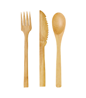 Kit couverts bambou 3/1: couteau fourchette petite cuillère, emballage transparent  H160mm -50Pcs