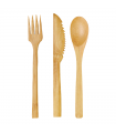 Kit couverts bambou 3/1: couteau fourchette petite cuillère, emballage transparent  H160mm -50Pcs