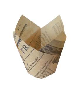 Caissette de cuisson forme tulipe en papier brun ingraissable impression journal  H60mm -120Pcs