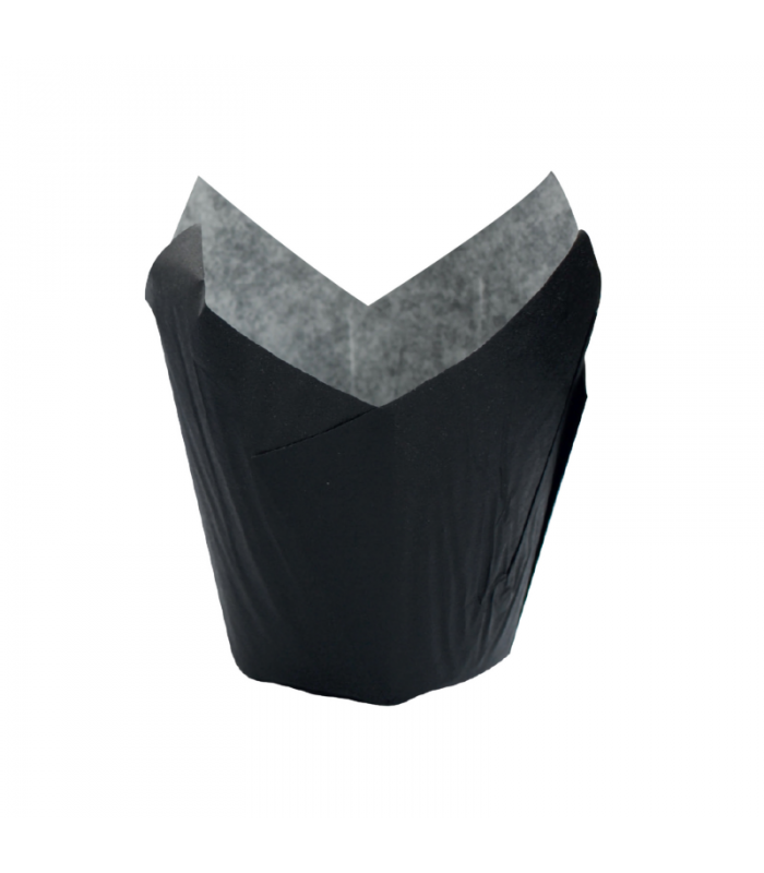 Caissette de cuisson forme tulipe en papier noir ingraissable   H80mm -120Pcs