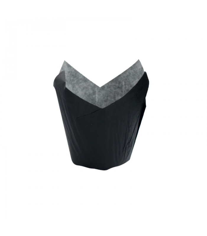 Caissette de cuisson forme tulipe en papier noir ingraissable   H90mm -60Pcs
