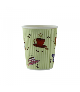 Gobelet en carton ondulé beige décor Tea Cup  H93,5mm 230ml -40Pcs