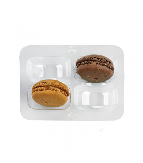 Insert plastique PET transparent 4 macarons (2x2) avec fermeture clipsable  108x74mm H23mm -50Pcs